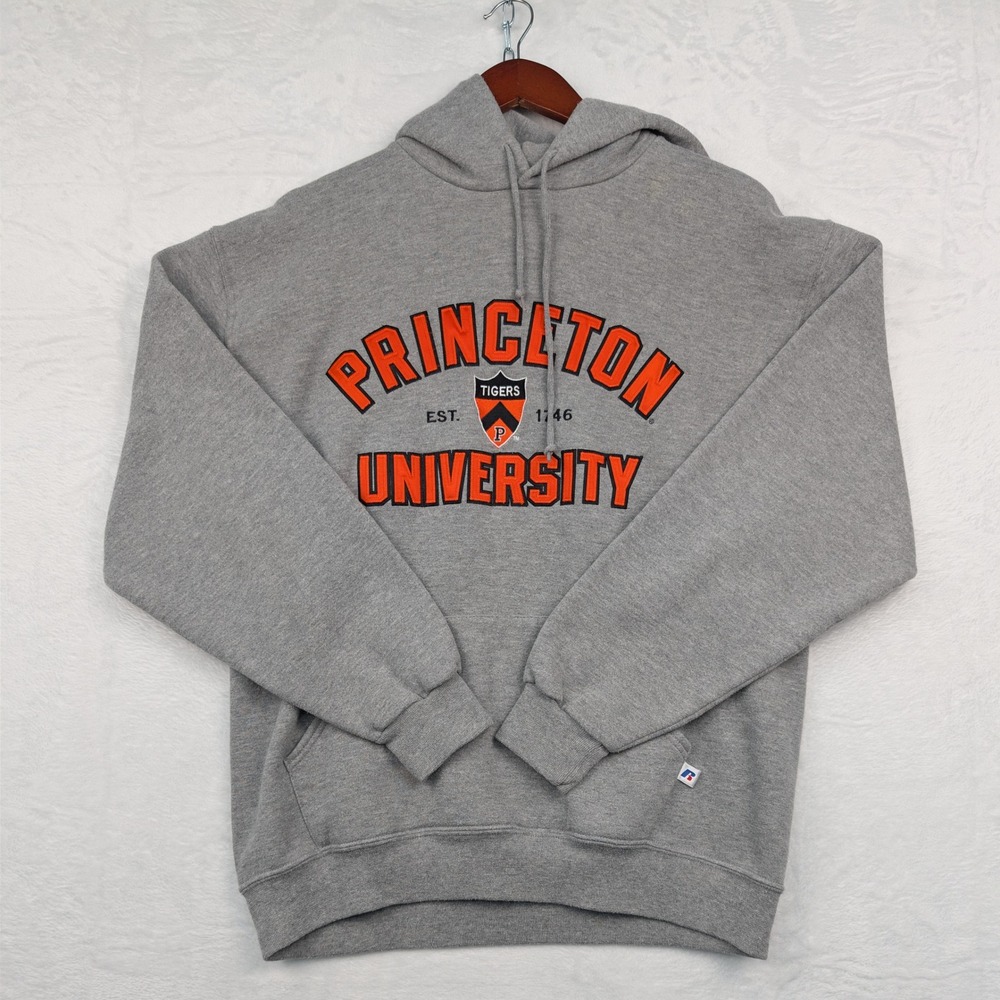 VTG Russell Athletic Hoodie Mens L Gray Princeton University Tigers Spellout Y2K
